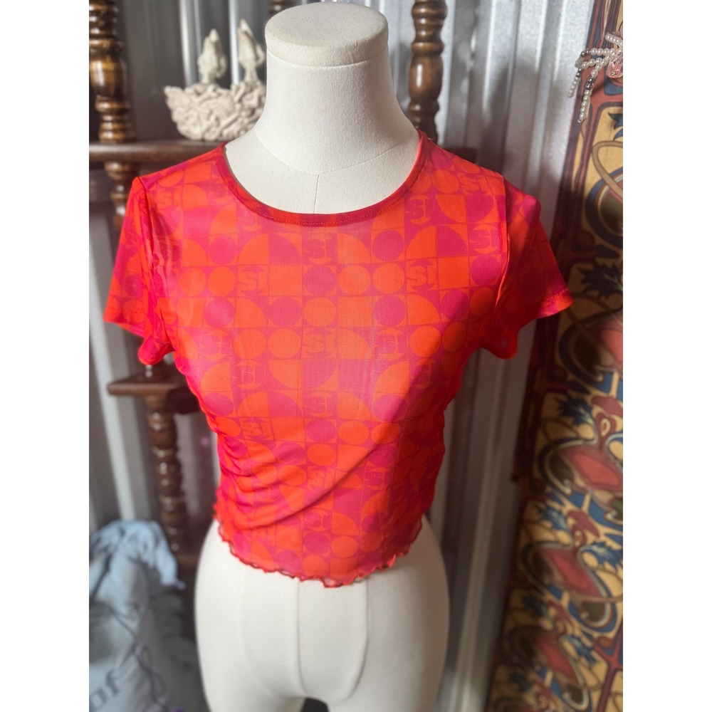Sports Illustrated Forever21‎  Red Orange Sheer Mesh Crop Top
